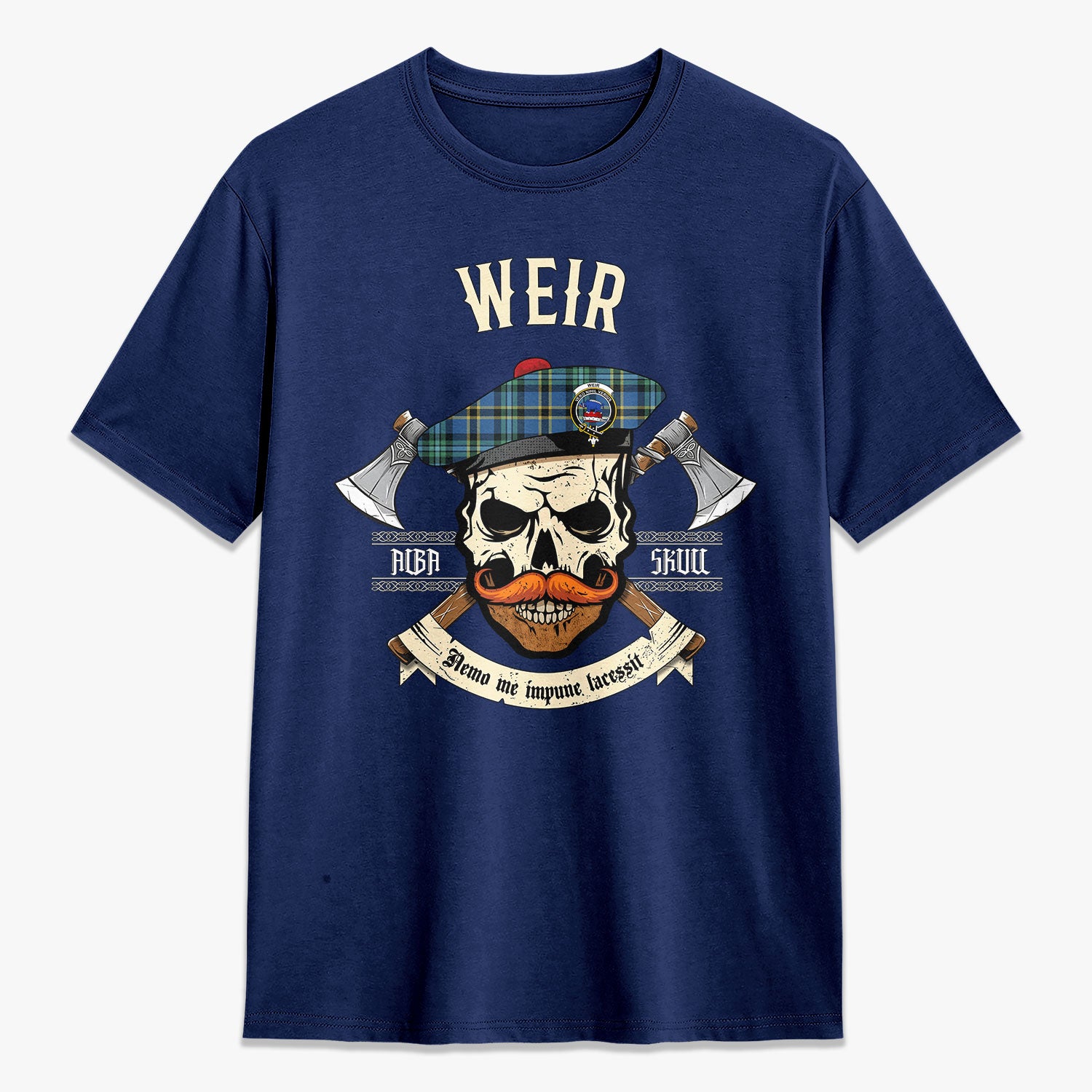 Weir Ancient Tartan Crest 2D T-shirt - Alba Skull Style