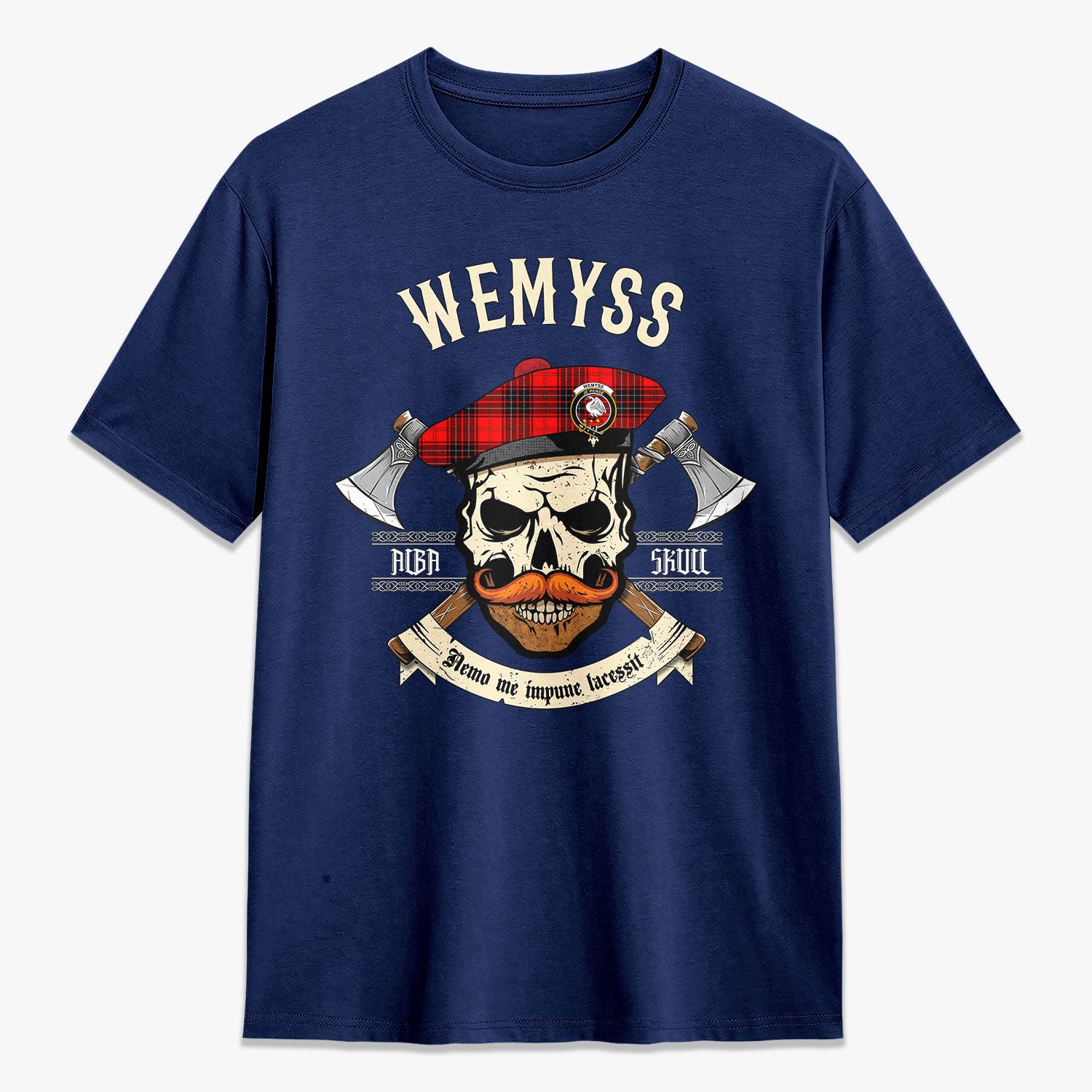 Wemyss Modern Tartan Crest 2D T-shirt - Alba Skull Style