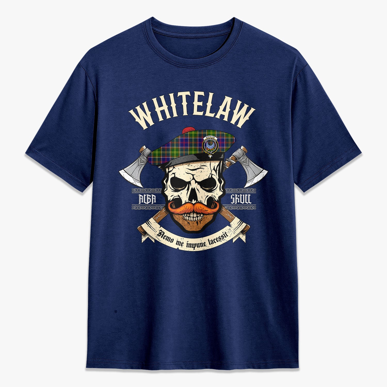 Whitelaw Tartan Crest 2D T-shirt - Alba Skull Style