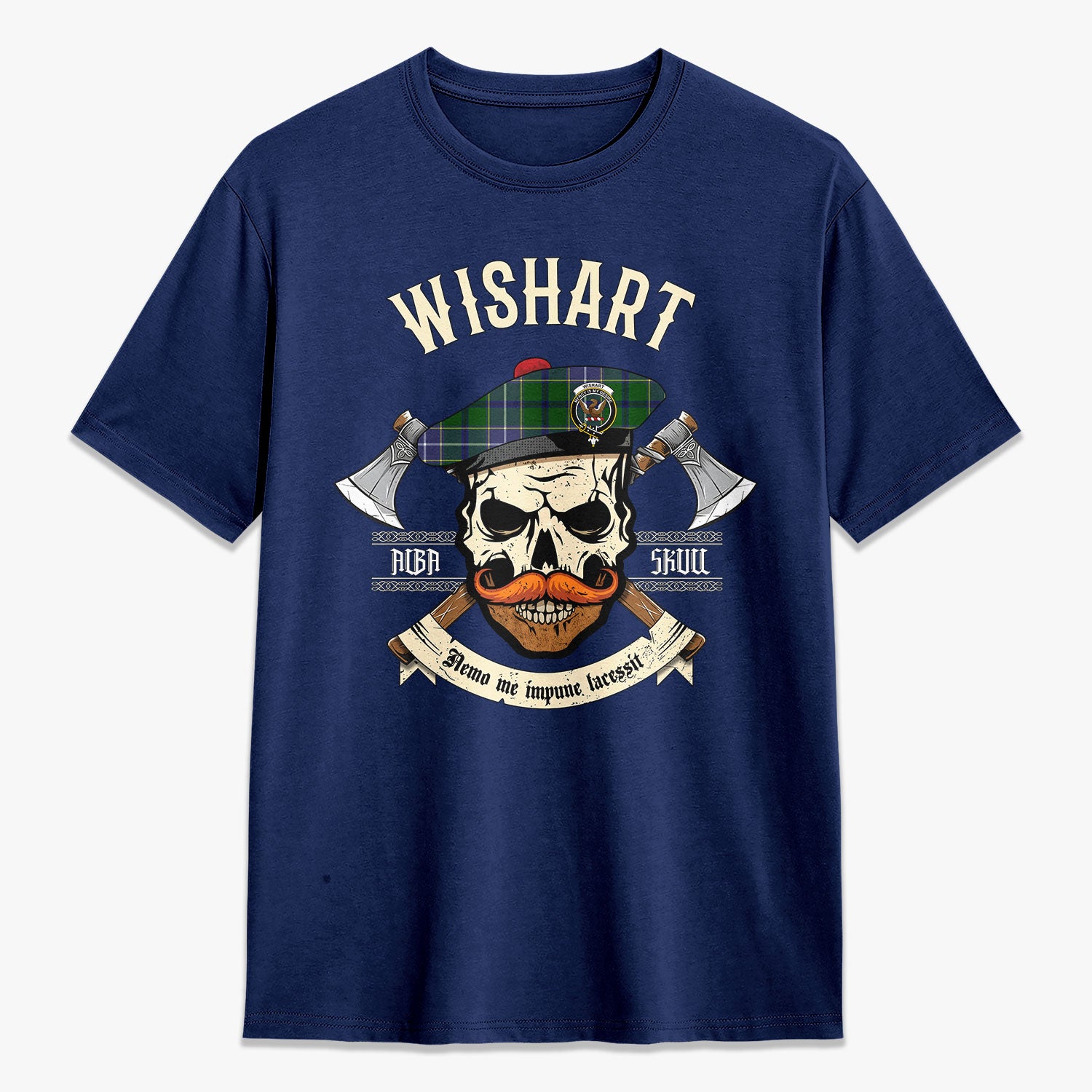 Wishart Hunting Tartan Crest 2D T-shirt - Alba Skull Style