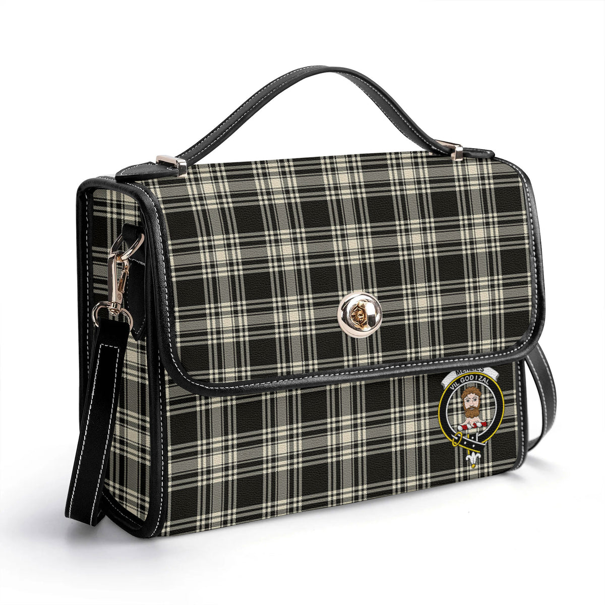 Menzies Black - White Ancient Tartan Crest Satchel Bag