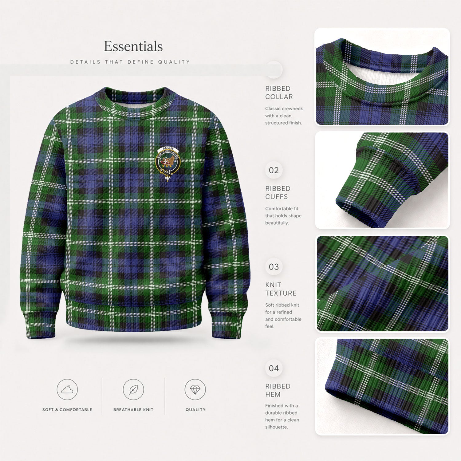 Baillie Modern Tartan Crest Sweater