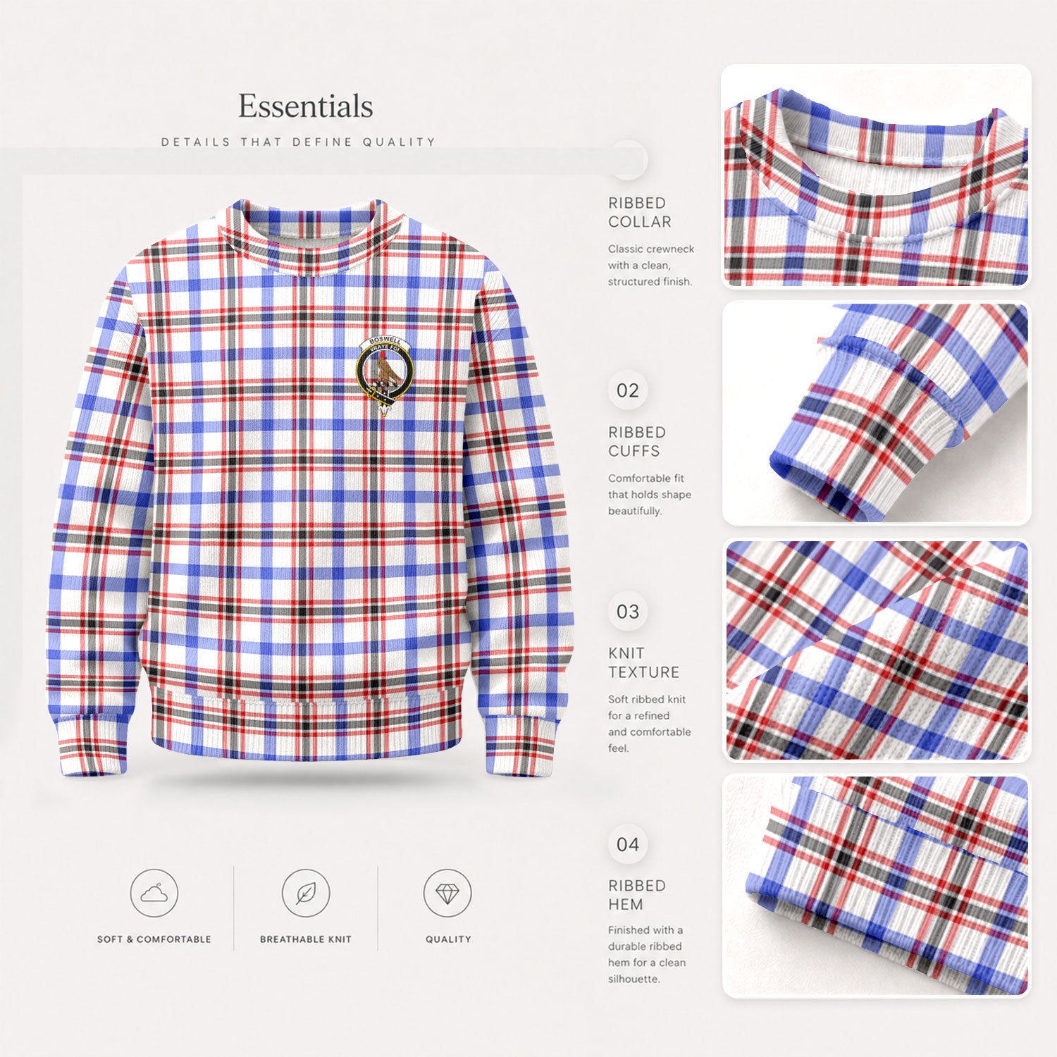 Boswell Modern Tartan Crest Sweater