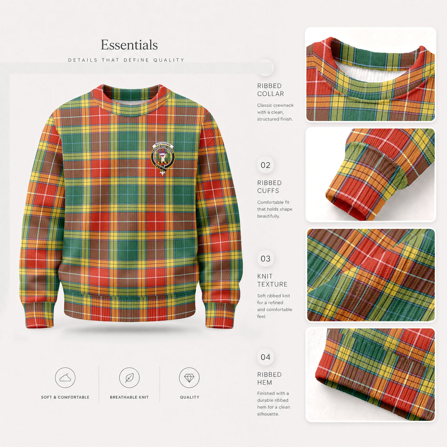 Buchanan Old Sett Tartan Crest Sweater