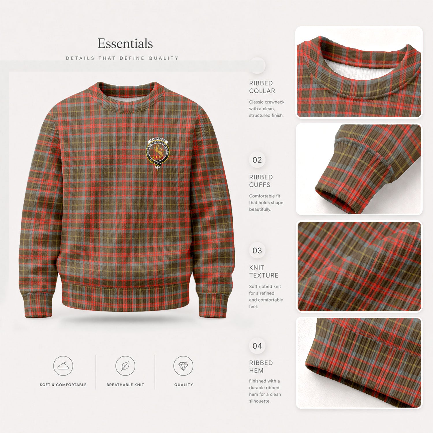 MacIntosh Hunting Weathered Tartan Crest Sweater