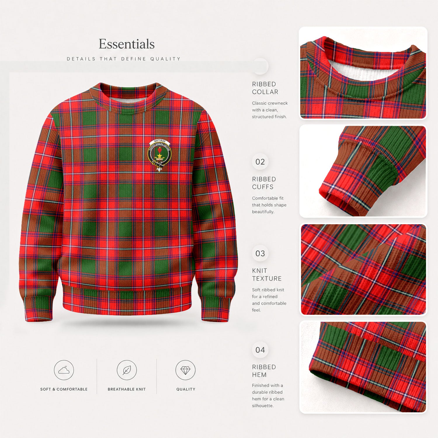 Rattray Modern Tartan Crest Sweater