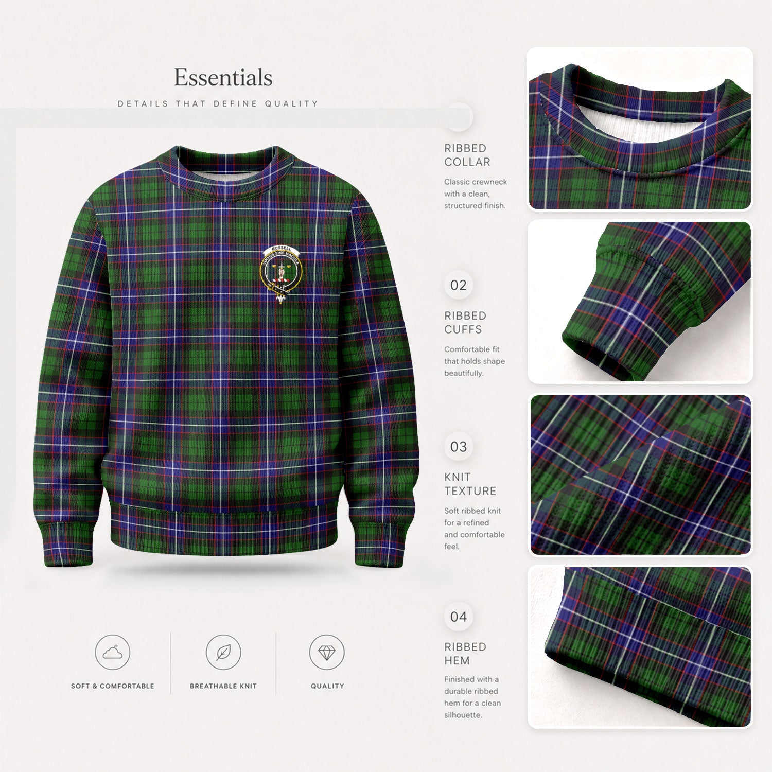 Russell Modern Tartan Crest Sweater