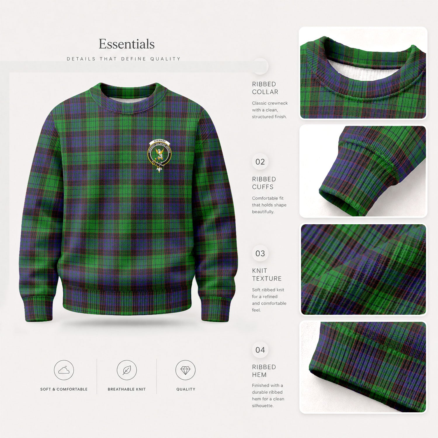 Stewart Old Modern Tartan Crest Sweater