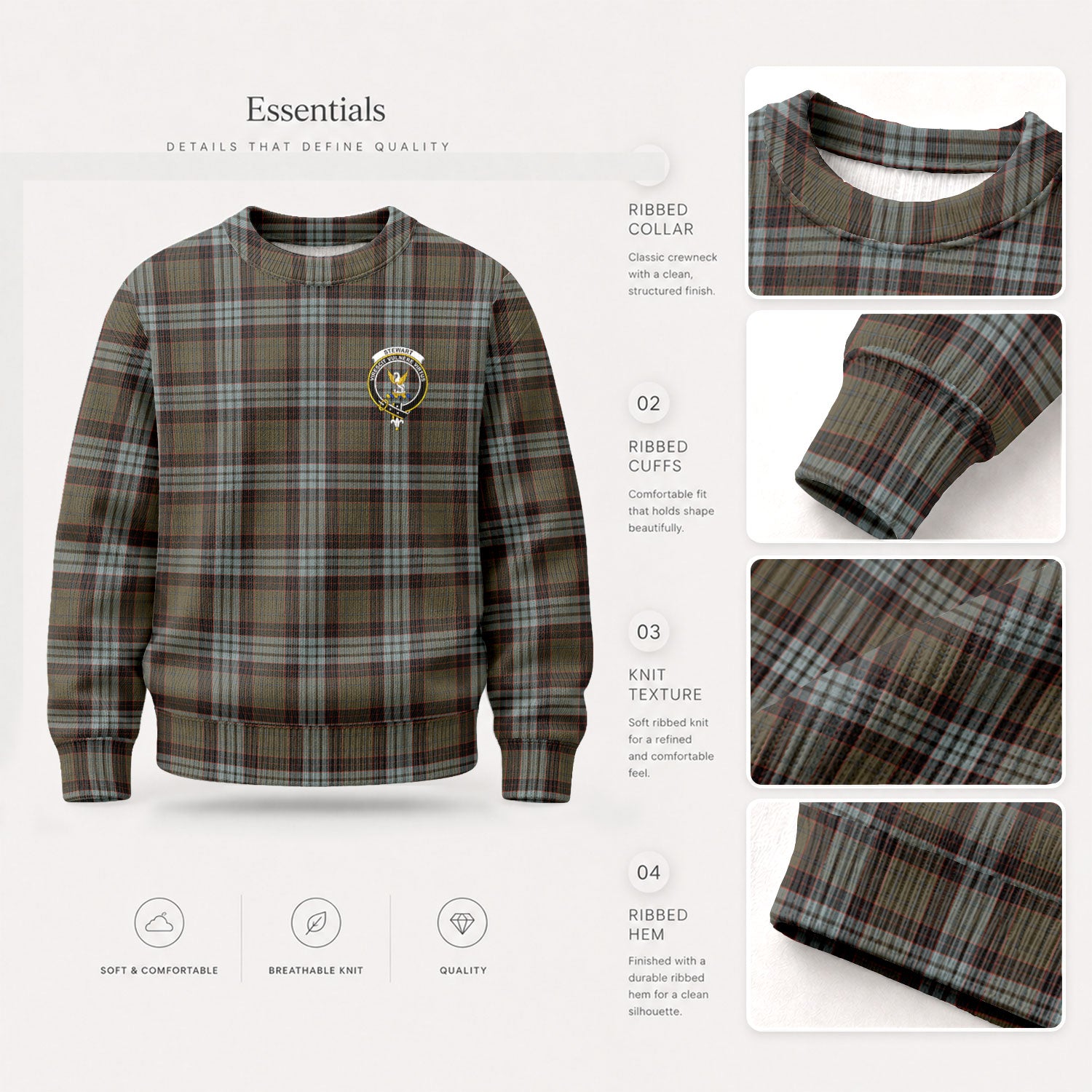 Stewart Old Weathered Tartan Crest Sweater