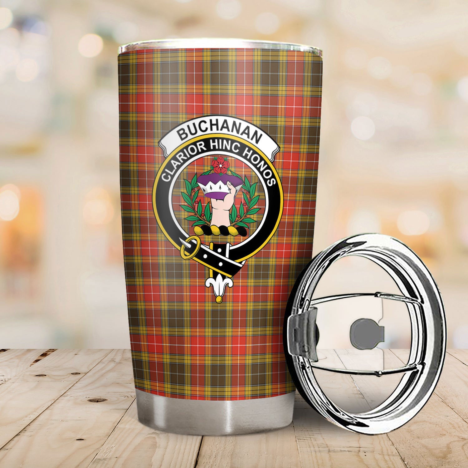 Buchanan Old Set Weathered Tartan Crest Tumbler