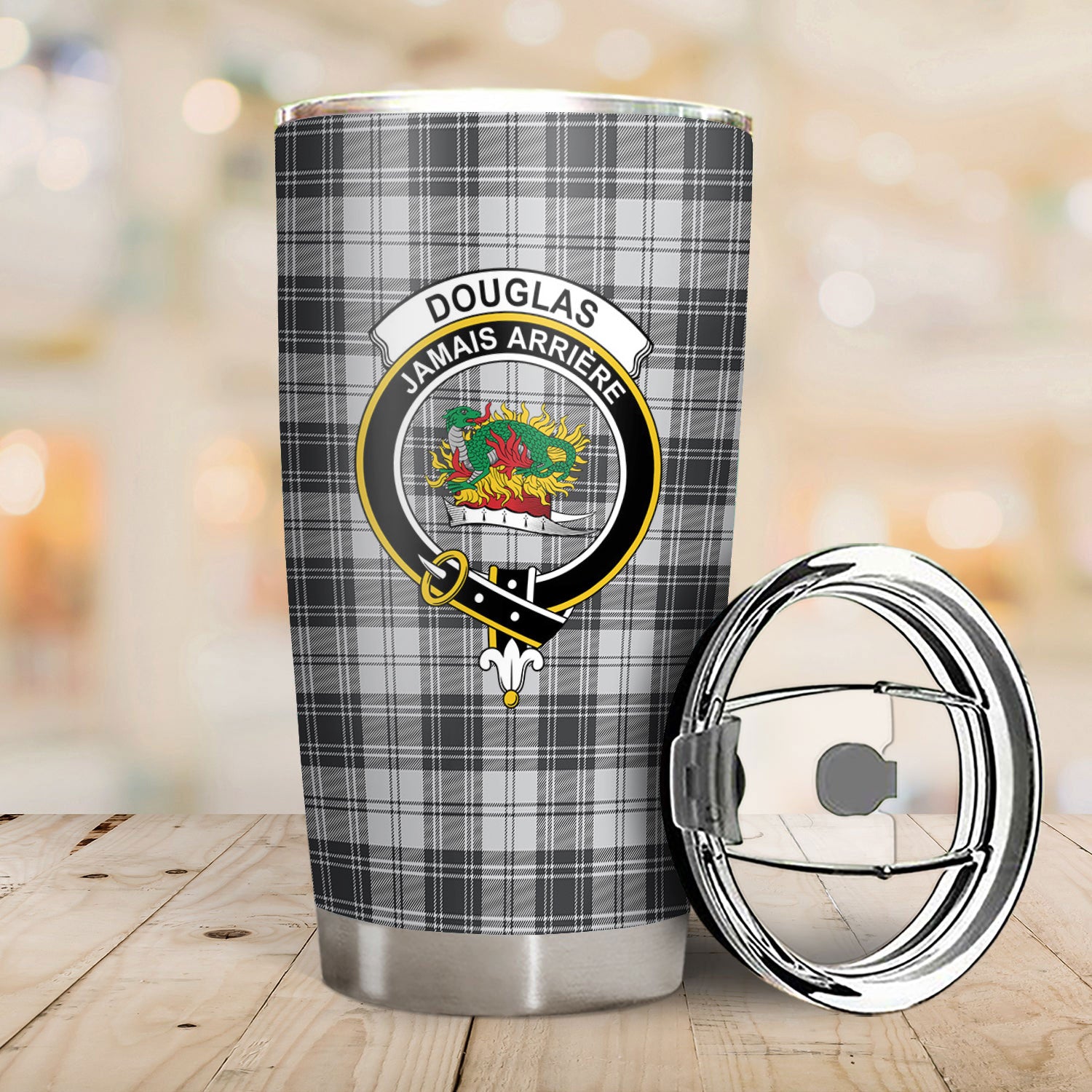 Douglas Grey Modern Tartan Crest Tumbler