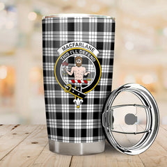 MacFarlane Black _ White Tartan Crest Tumbler