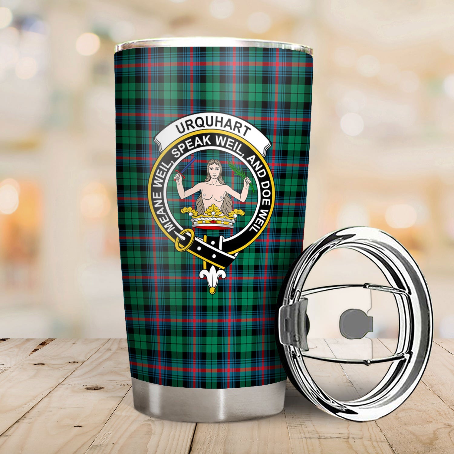 Urquhart Broad Red Ancient Tartan Crest Tumbler