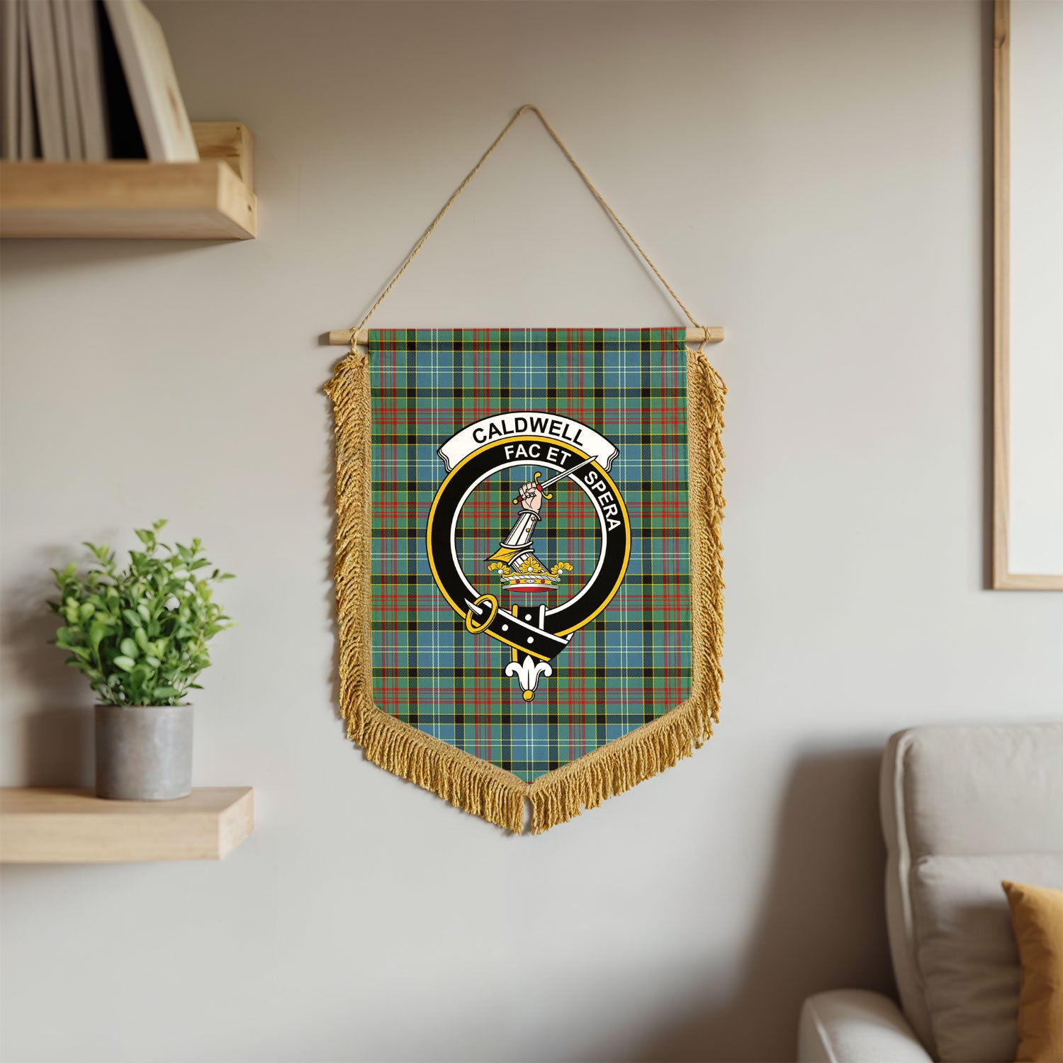 Caldwell Tartan Crest Wall Hanging Banner - Wood Pole
