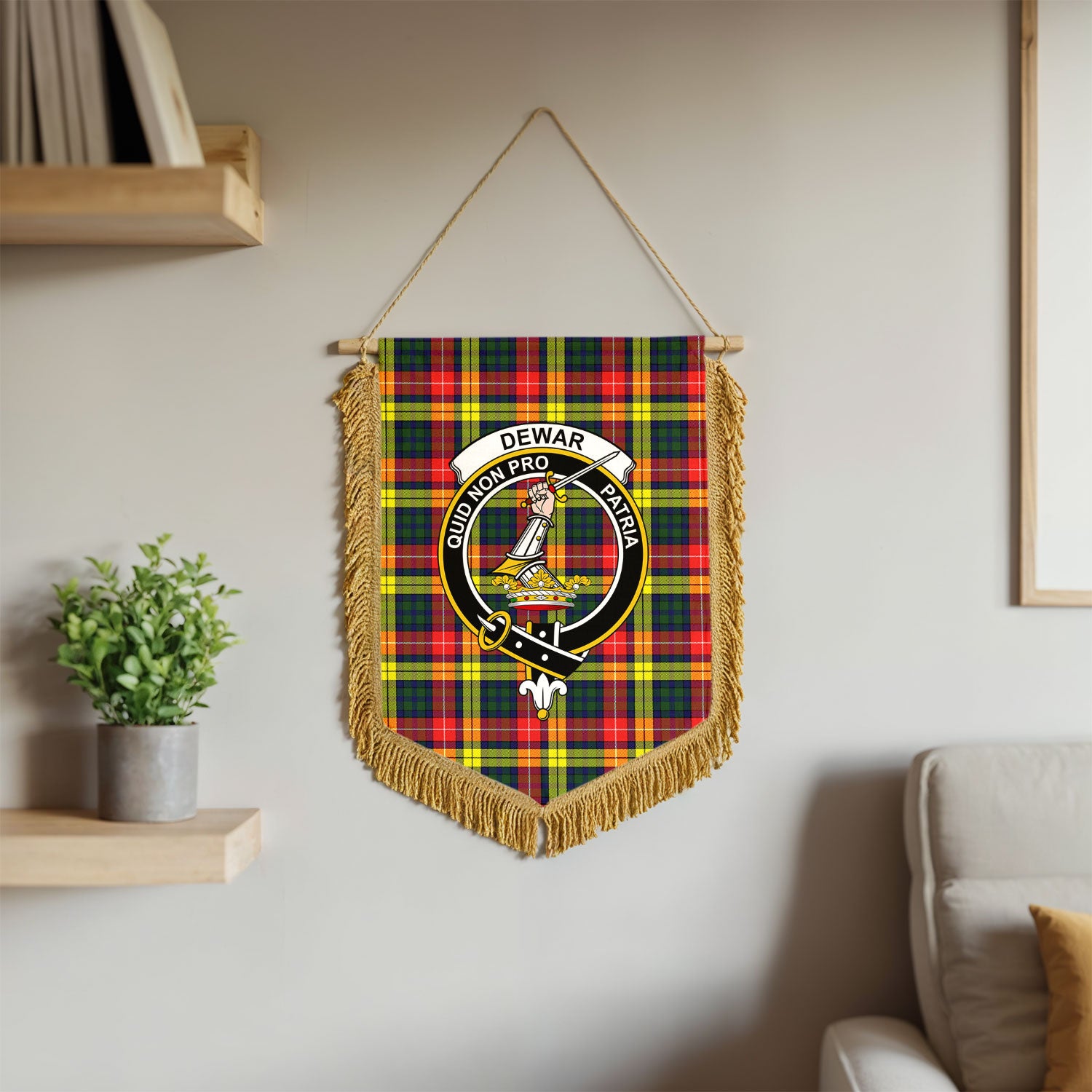 Dewar Tartan Crest Wall Hanging Banner - Wood Pole