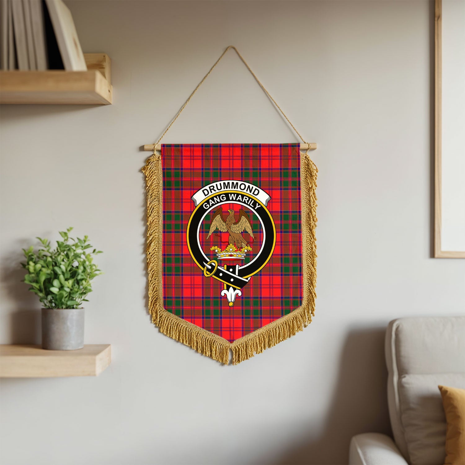 Drummond Modern Tartan Crest Wall Hanging Banner - Wood Pole