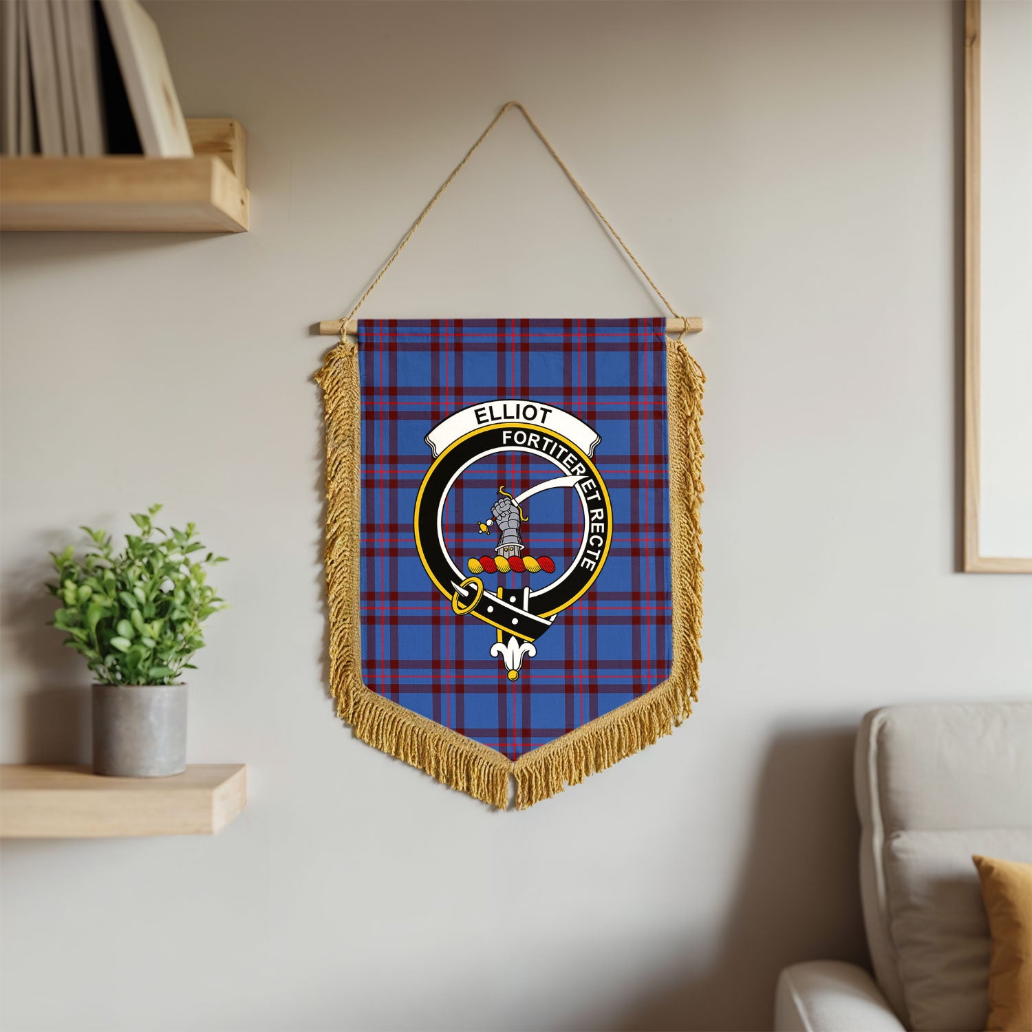 Elliot Modern Tartan Crest Wall Hanging Banner - Wood Pole