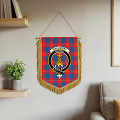 Galloway Red Tartan Crest Wall Hanging Banner - Wood Pole