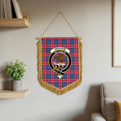 Graham of Menteith Red Tartan Crest Wall Hanging Banner - Wood Pole