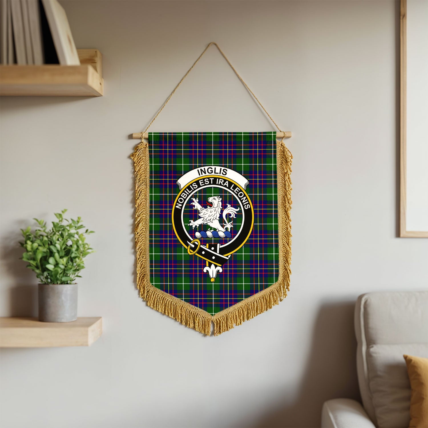 Inglis Modern Tartan Crest Wall Hanging Banner - Wood Pole