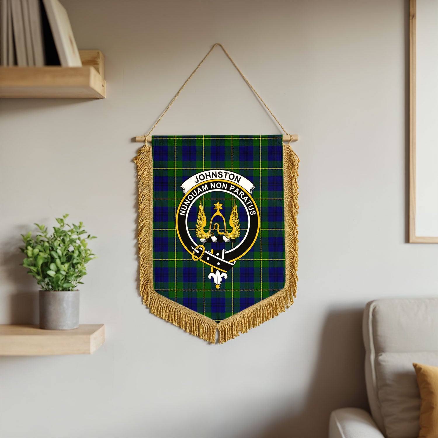 Johnston Modern Tartan Crest Wall Hanging Banner - Wood Pole
