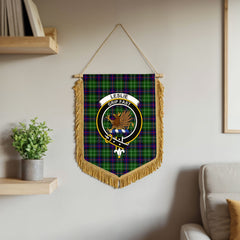 Leslie Hunting Tartan Crest Wall Hanging Banner - Wood Pole