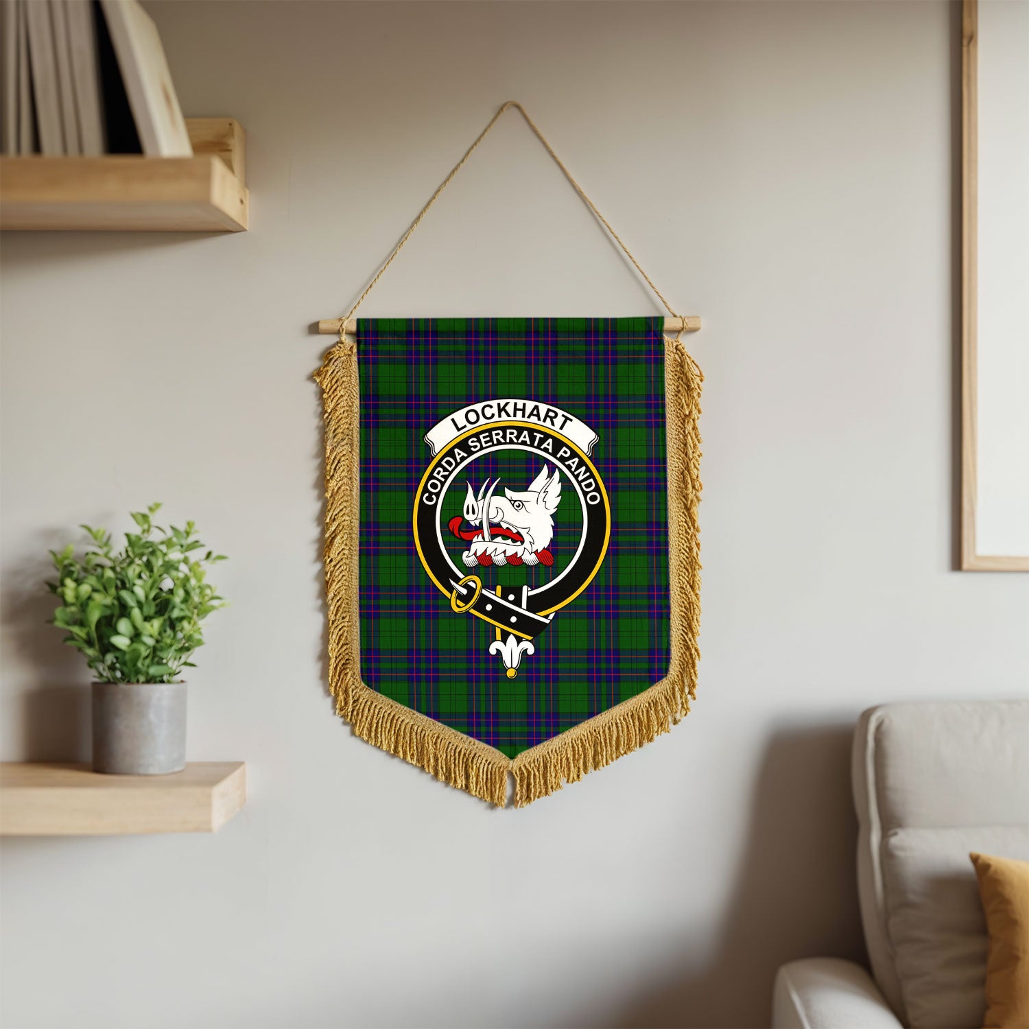 Lockhart Modern Tartan Crest Wall Hanging Banner - Wood Pole