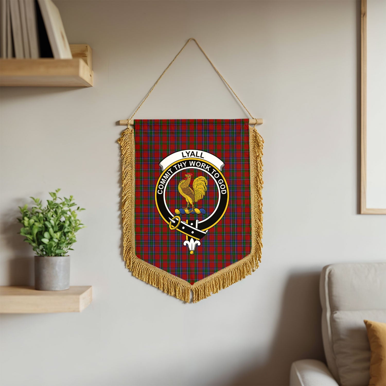 Lyall Tartan Crest Wall Hanging Banner - Wood Pole