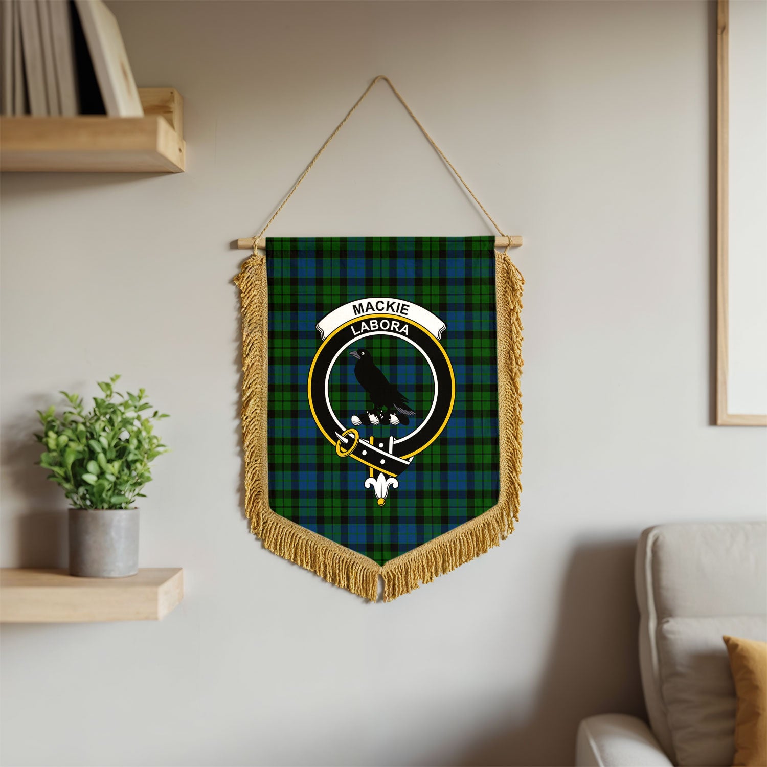 MacKie Tartan Crest Wall Hanging Banner - Wood Pole