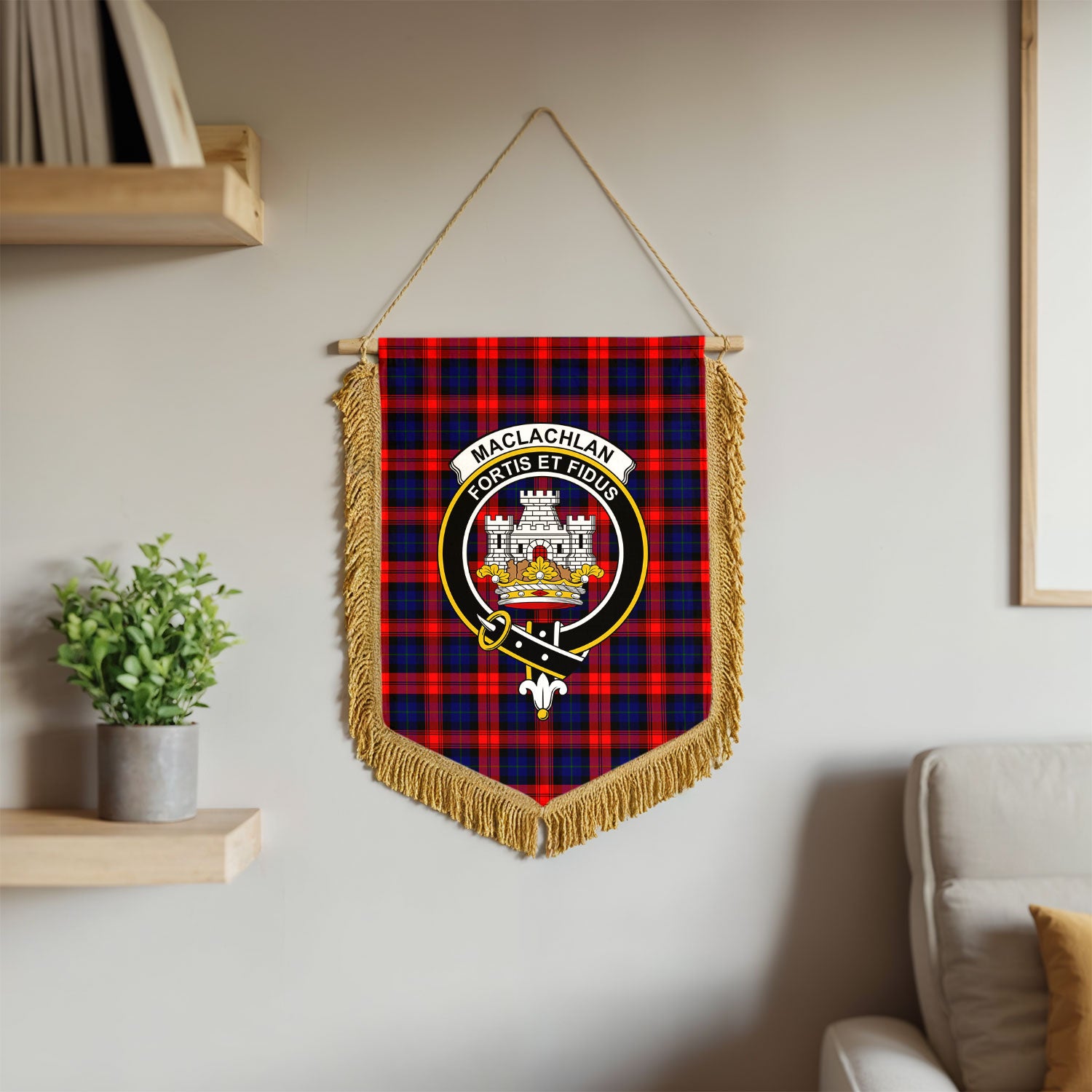 MacLachlan Modern Tartan Crest Wall Hanging Banner - Wood Pole