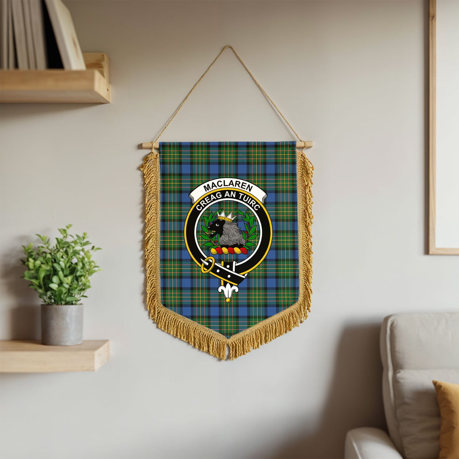 MacLaren Ancient Tartan Crest Wall Hanging Banner - Wood Pole