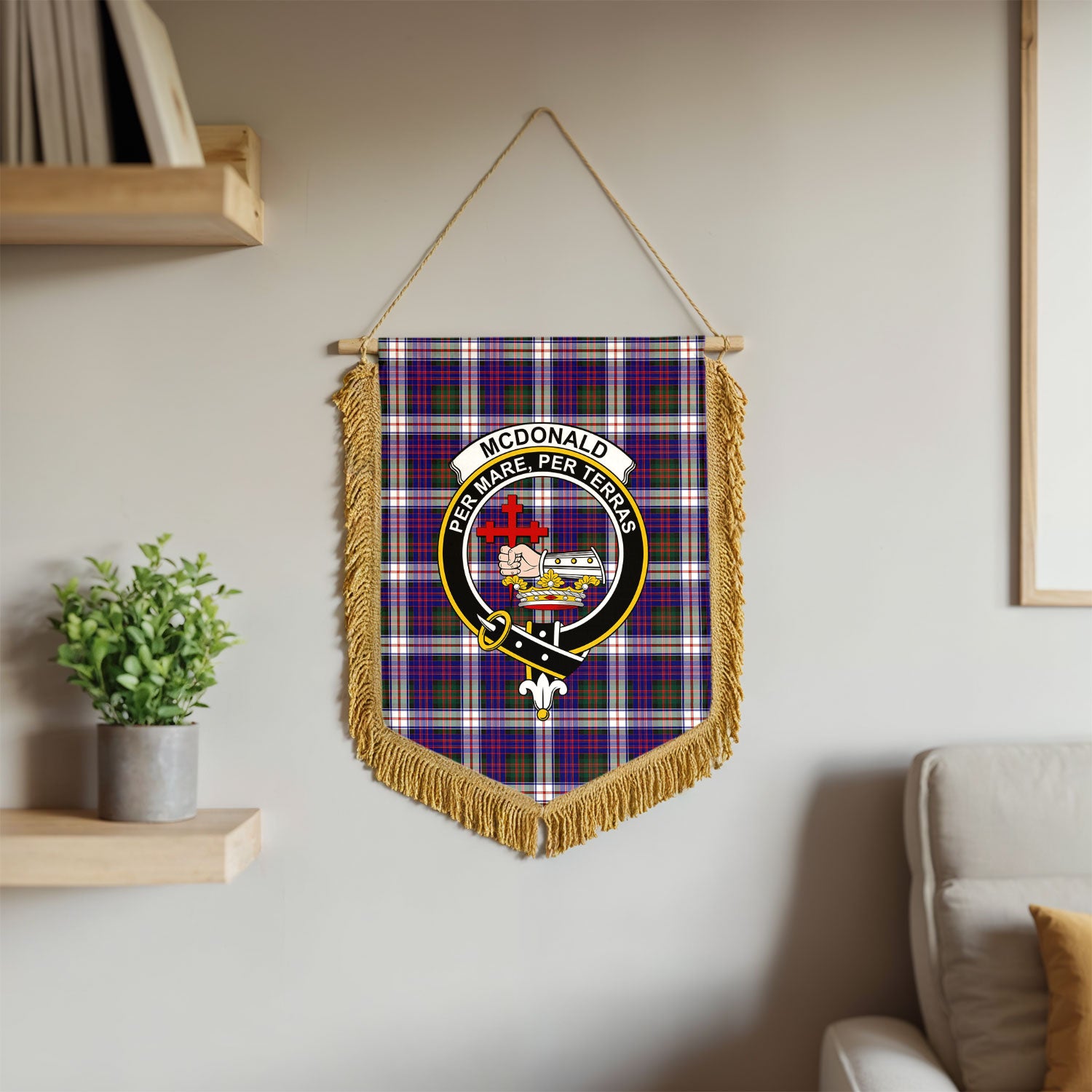 McDonald Dress Modern Tartan Crest Wall Hanging Banner - Wood Pole