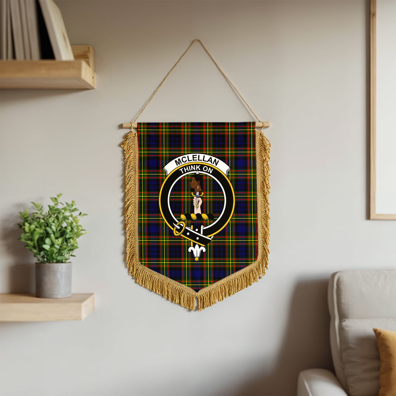 McLellan Modern Tartan Crest Wall Hanging Banner - Wood Pole