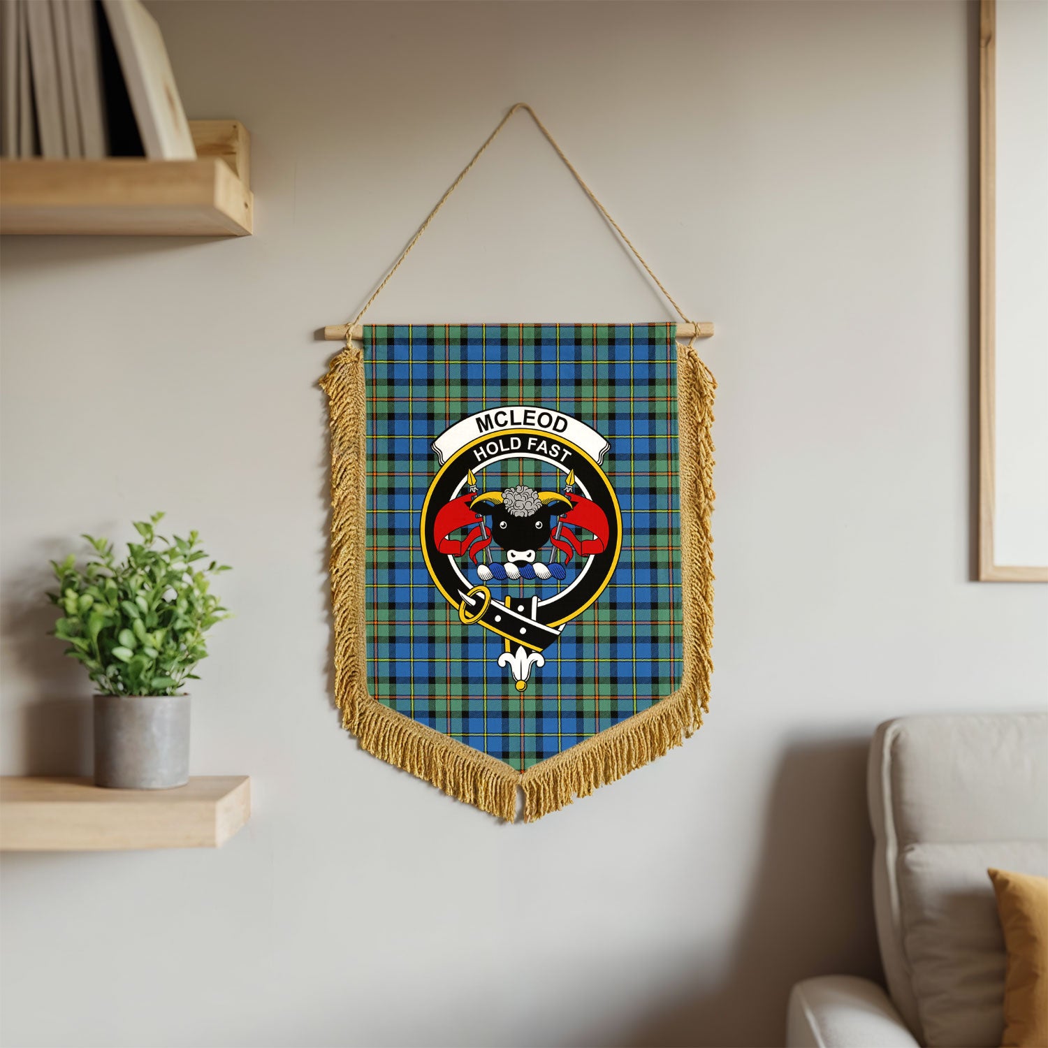 McLeod of Harris Ancient Tartan Crest Wall Hanging Banner - Wood Pole