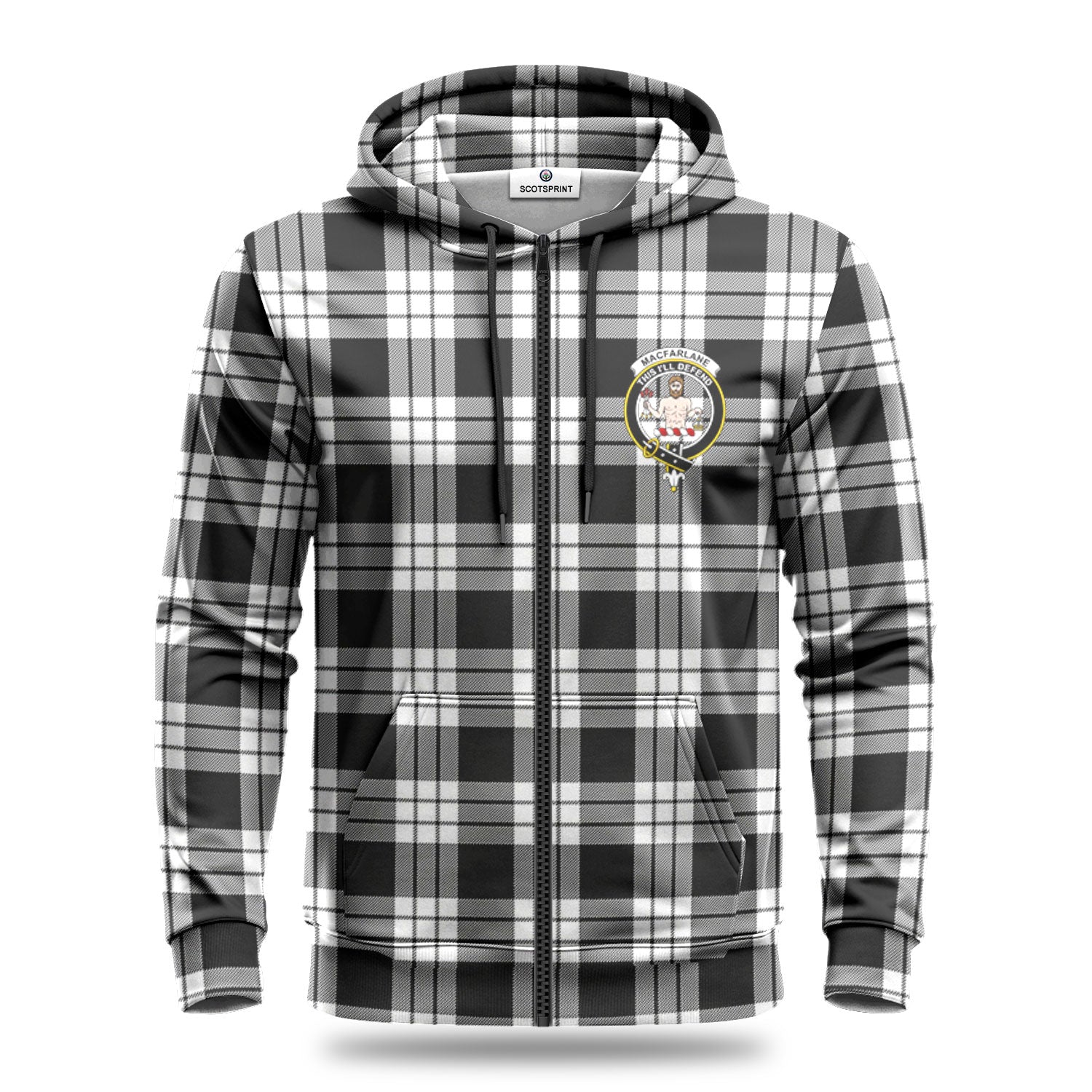 MacFarlane Black _ White Tartan Crest Hoodie