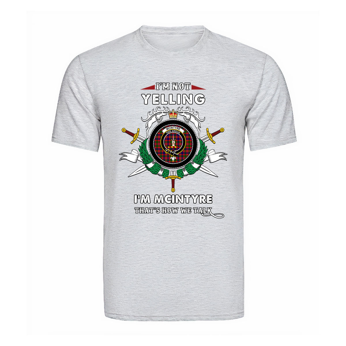 McIntyre Modern Tartan Crest T-shirt - I'm not yelling style