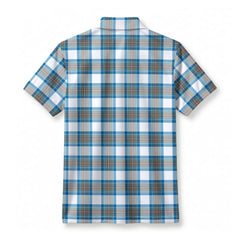 Stewart Muted Blue Tartan Crest Birdseye Mesh Polo Shirt