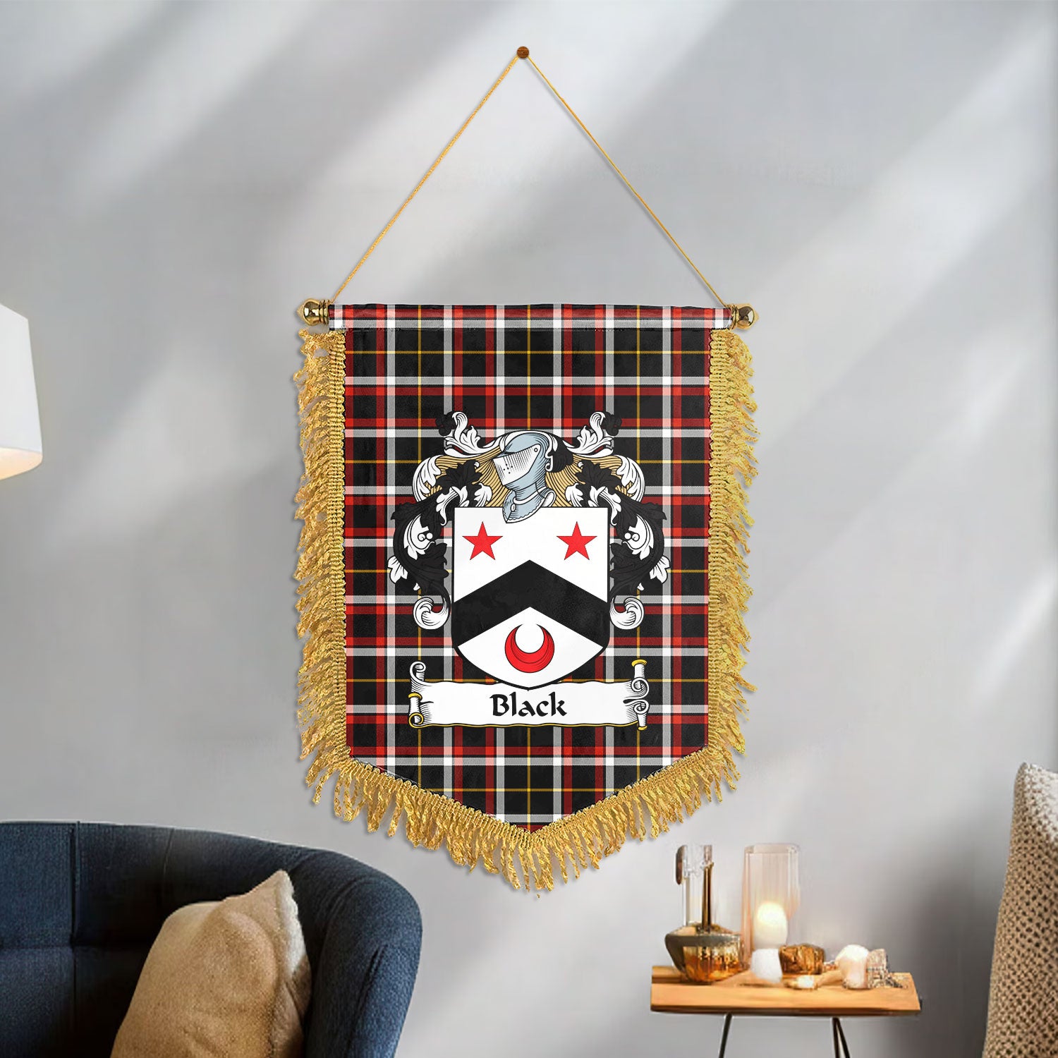 Black Tartan Coat of Arms Wall Hanging Banner