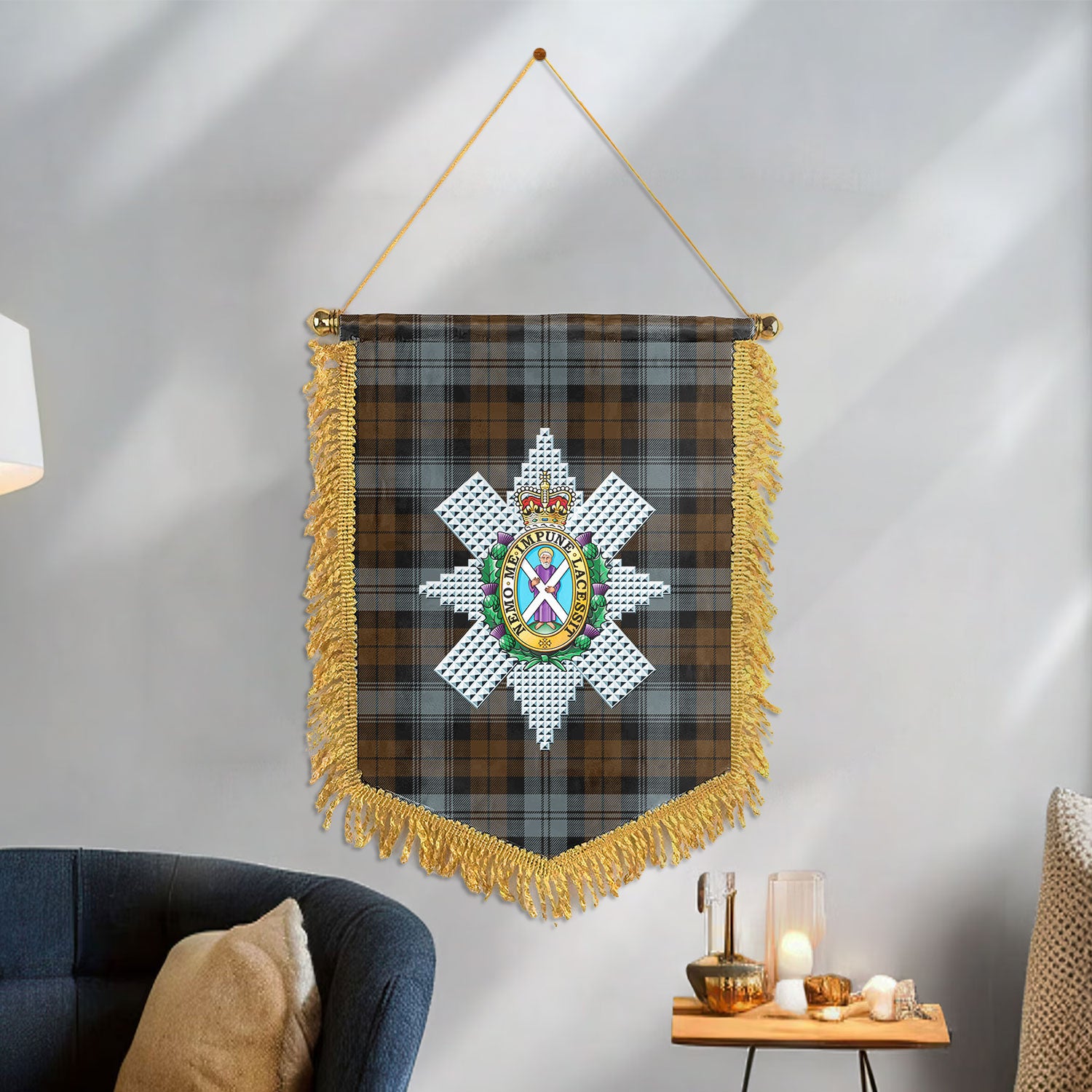 Black Watch Weathered Tartan Crest Wall Hanging Banner