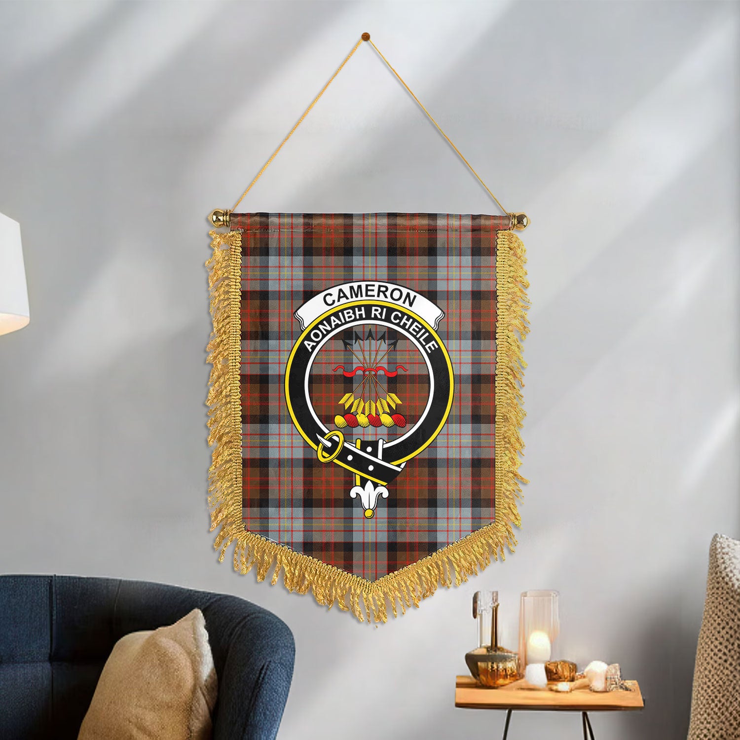 Cameron of Erracht Weathered Tartan Crest Wall Hanging Banner