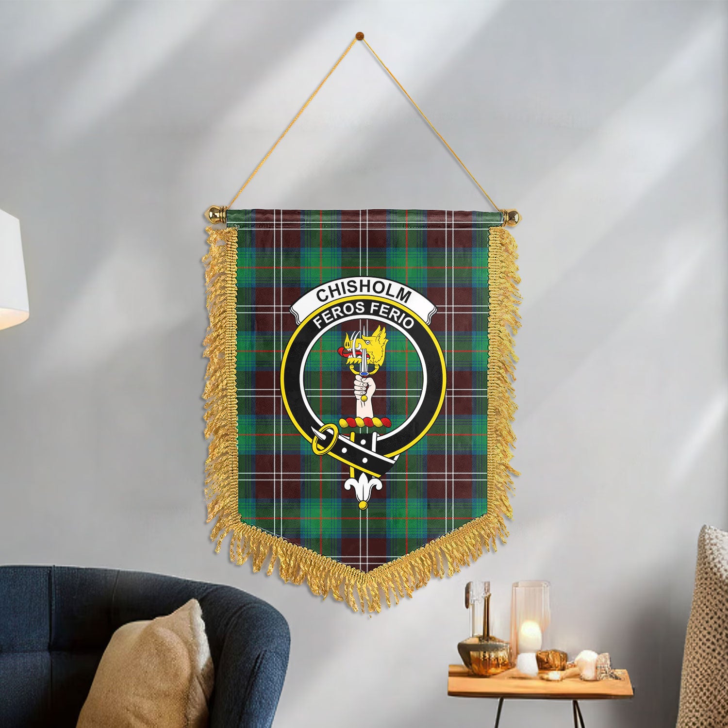 Chisholm Hunting Ancient Tartan Crest Wall Hanging Banner