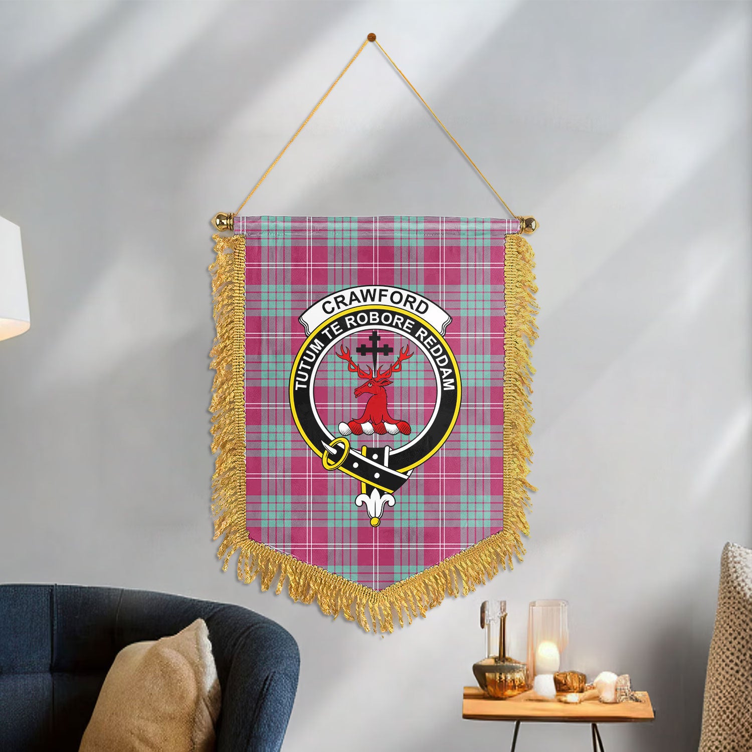 Crawford Ancient Tartan Crest Wall Hanging Banner