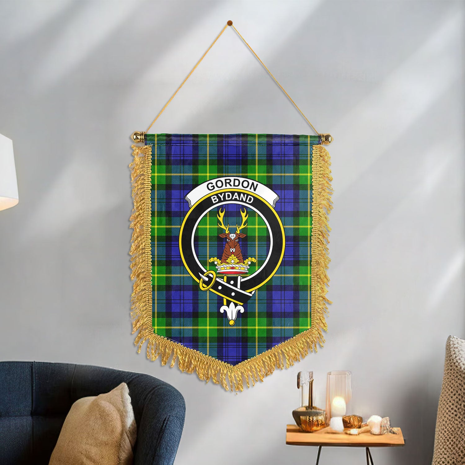 Gordon Modern Tartan Crest Wall Hanging Banner