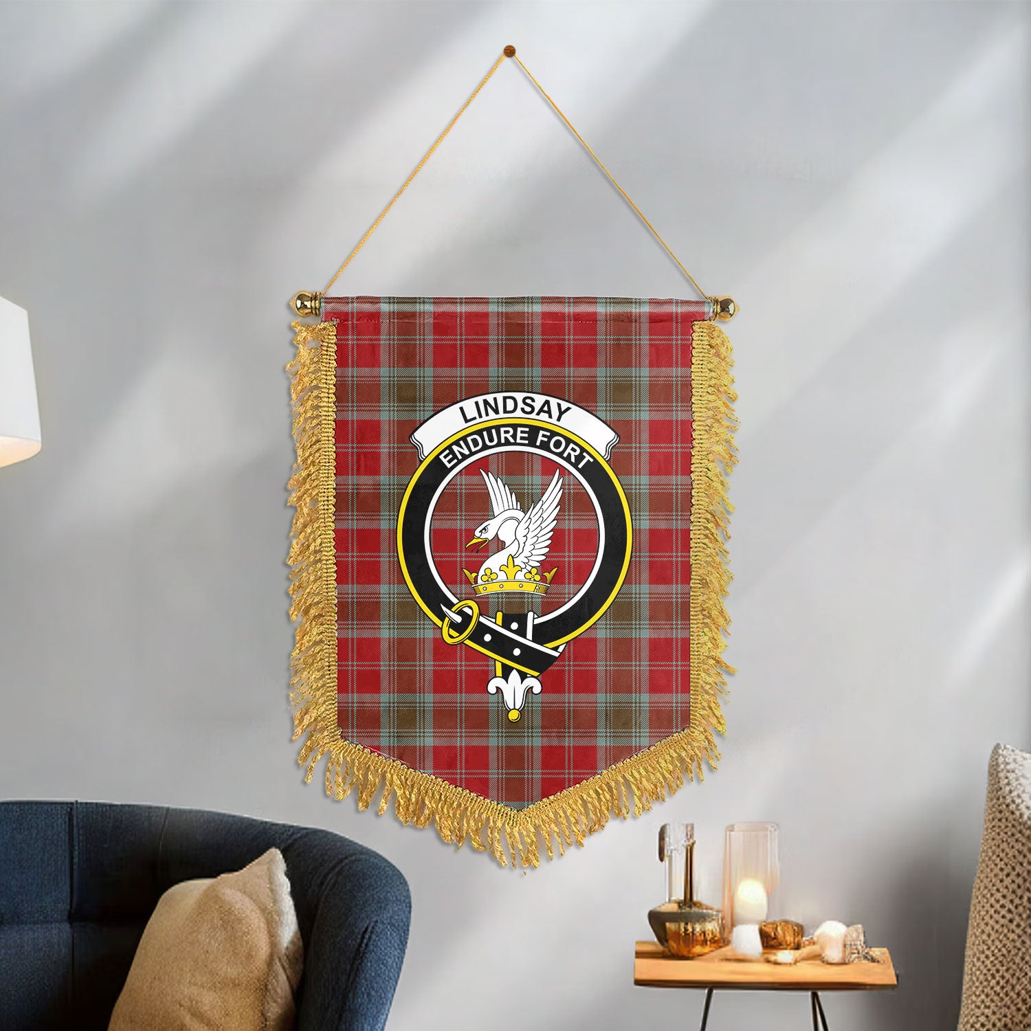 Lindsay Weathered Tartan Crest Wall Hanging Banner