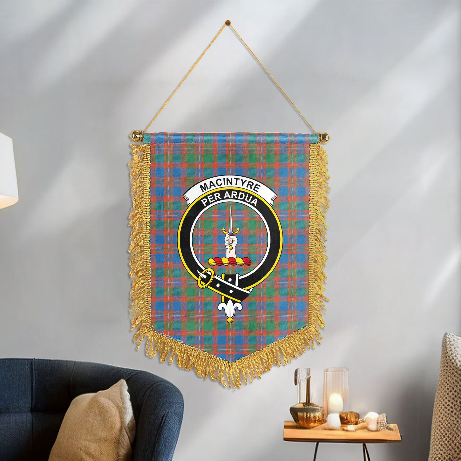 MacIntyre Ancient Tartan Crest Wall Hanging Banner