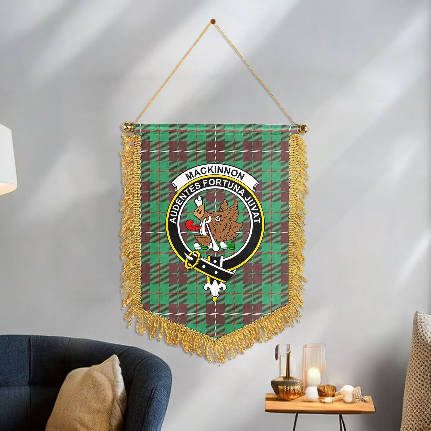 MacKinnon Hunting Ancient Tartan Crest Wall Hanging Banner