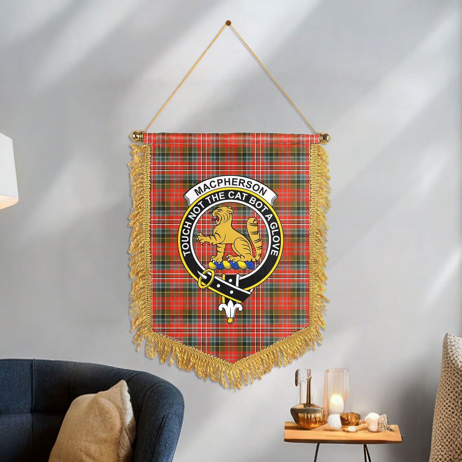 MacPherson Weathered Tartan Crest Wall Hanging Banner