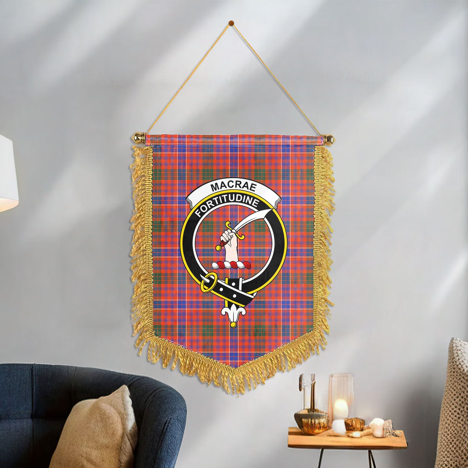 MacRae Ancient Tartan Crest Wall Hanging Banner