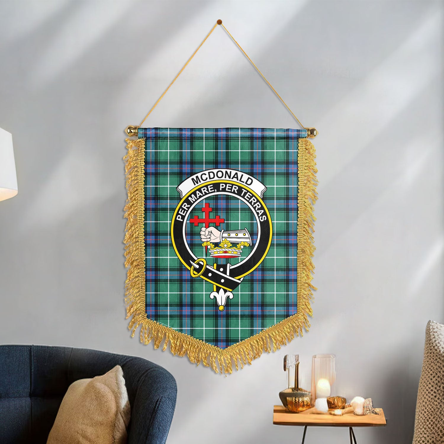 McDonald of the Isles Hunting Ancient Tartan Crest Wall Hanging Banner