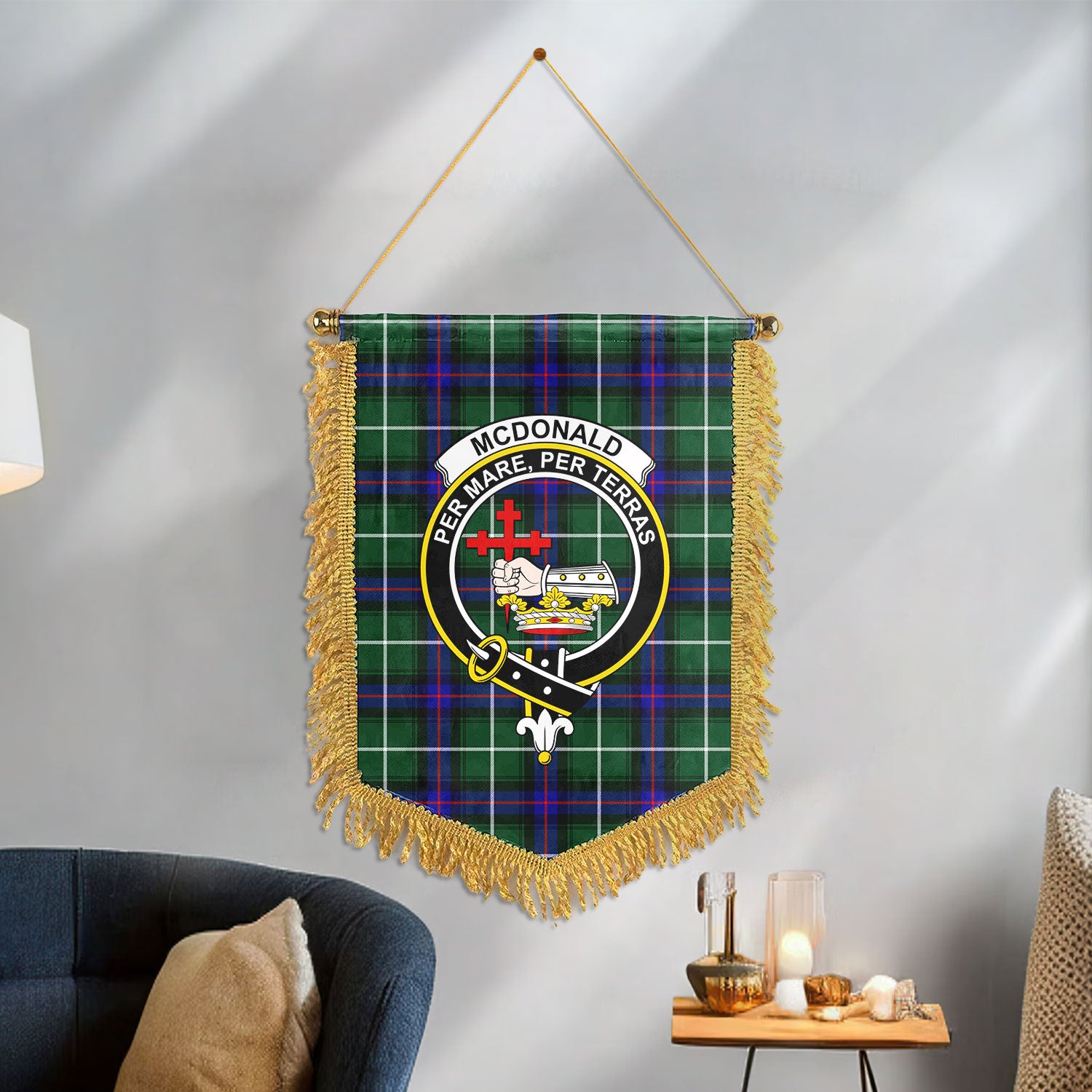 McDonald of the Isles Hunting Modern Tartan Crest Wall Hanging Banner